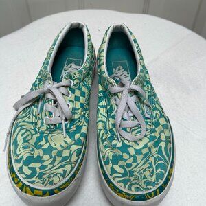 Vans Authentic Teal Graphic Print Sneakers Womens 7 Canvas Waffle Sole